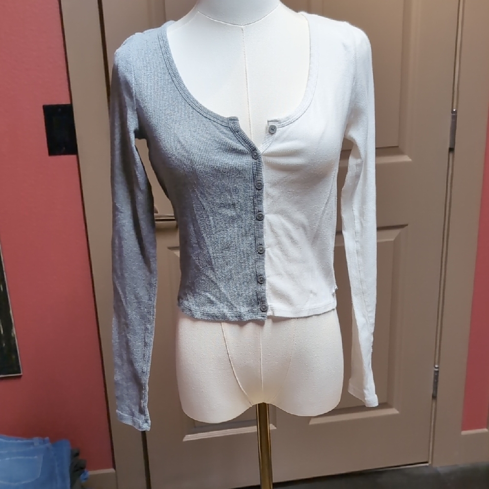 Hollister Long Sleeve Ribbed Two-tone Top